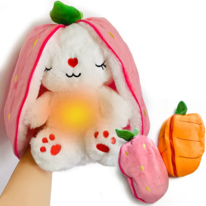 Adorable Musical Bunny Plush Toy with Sleeping Light – Strawberry & Carrot Transforming Rabbit, 30cm, Perfect Kids Birthday Gift